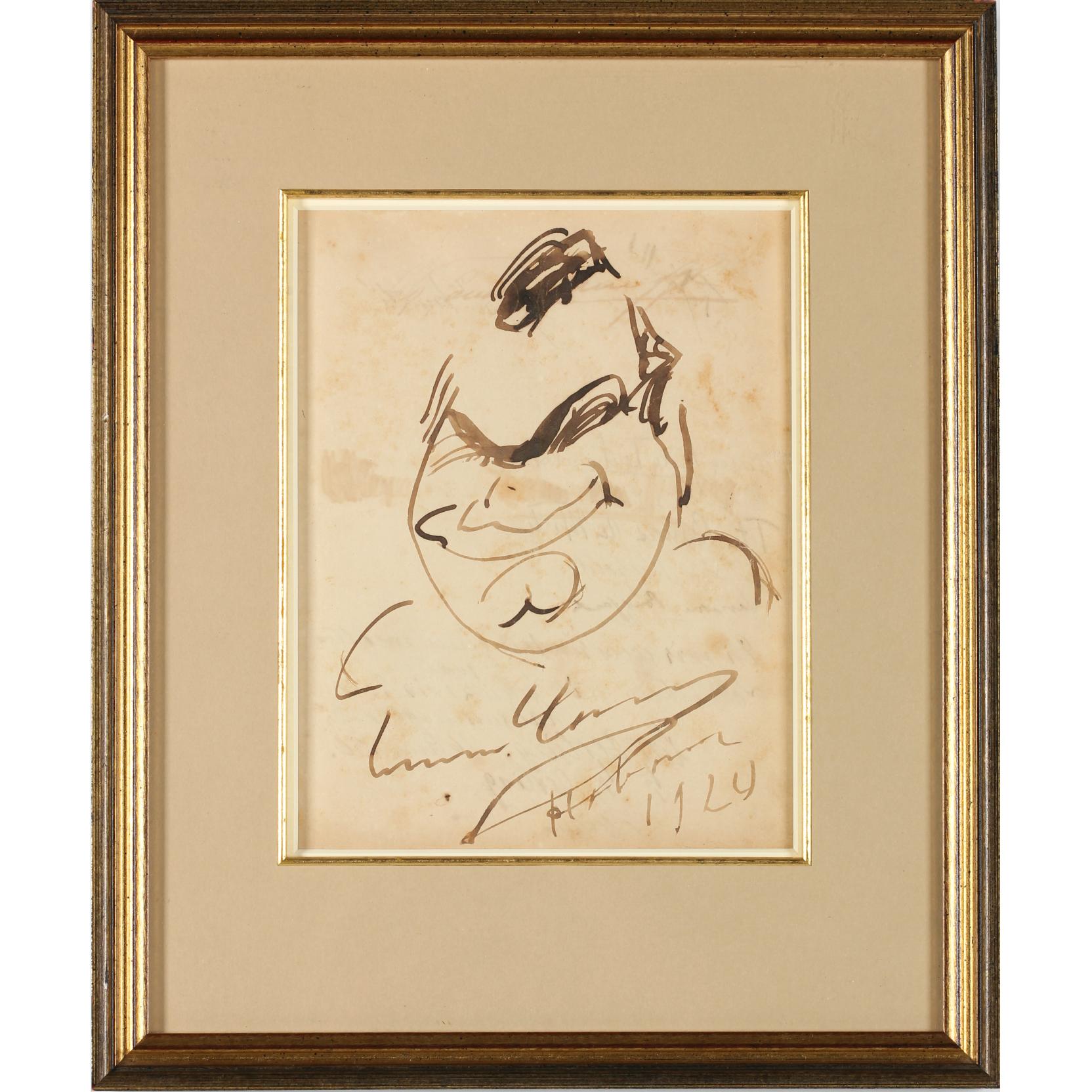 Appraisal: Important Enrico Caruso Signed Self-Caricature inscribed Enrico Caruso Habana the