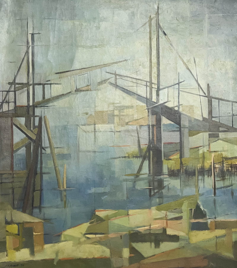 Appraisal: Lowell NesbittAmerican - Untitled Abstract Cityscape oil on canvas unstretched