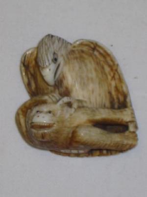 Appraisal: AN IVORY NETSUKE carved as an eagle attacking a dragon