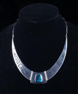 Appraisal: Philbert Poseyesva Sterling Turquoise Necklace Poseyesva is a noted Hopi