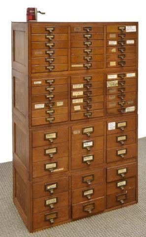 Appraisal: American oak card file catalog or tool cabinet early th