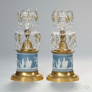 Appraisal: Pair of Gilt-bronze-mounted Blue Jasper Girandoles England late th century