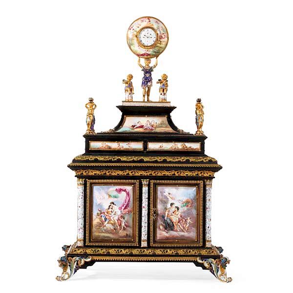 Appraisal: An enamel gilt bronze ebonized table cabinet An impressive enamel