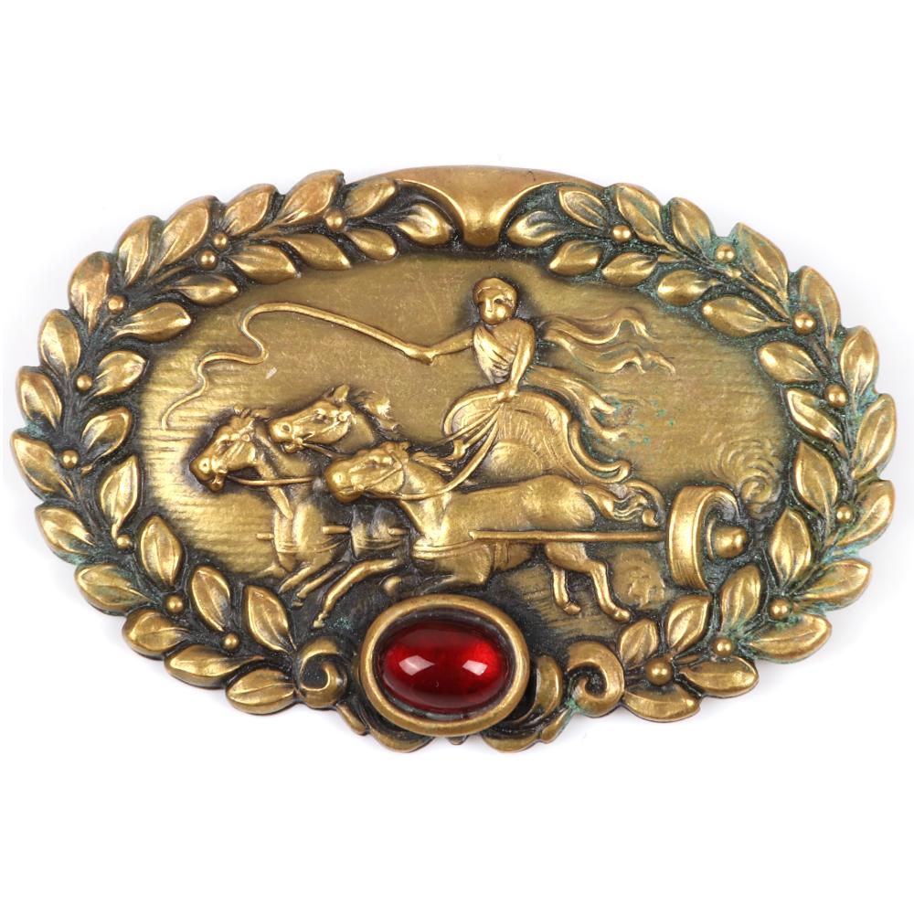 Appraisal: JOSEFF OF HOLLYWOOD REPOUSSE FIGURAL BEN-HUR RACING CHARIOT MEDALLION PIN