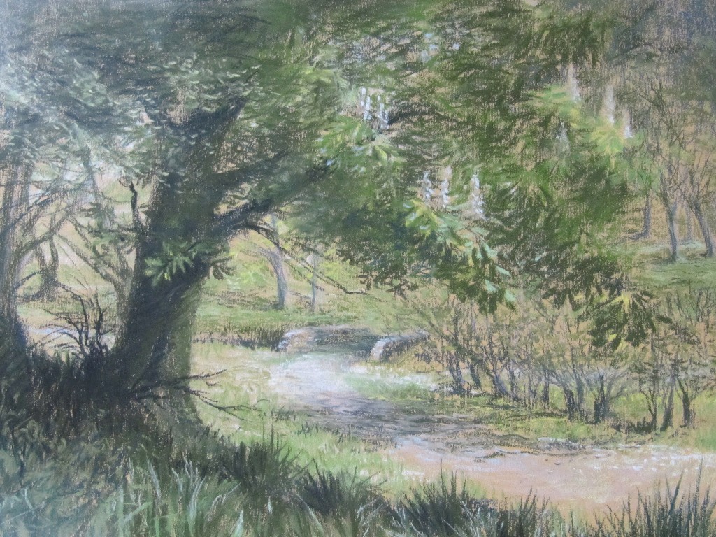 Appraisal: Pastel of a woodland path signed Young