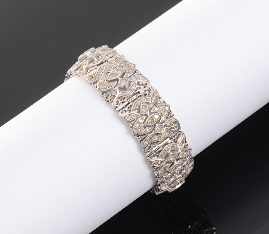 Appraisal: CT DIAMOND BRACELET K white gold wide link bracelet contains