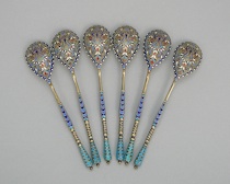 Appraisal: A Superb Set of Six Russian Enamel Spoons by Gustav