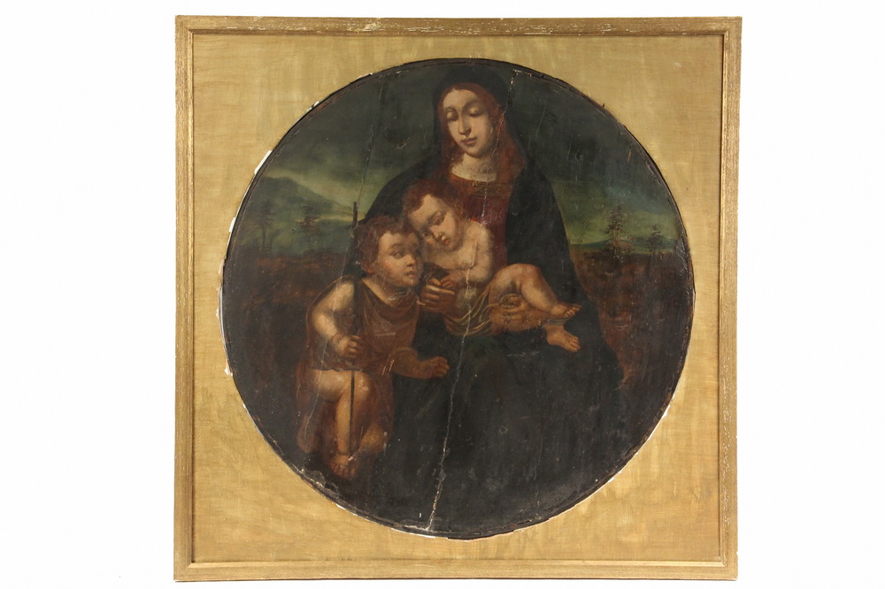 Appraisal: ECCLESIASTICAL PAINTING - Renaissance Wood Roundel depicting the Virgin and