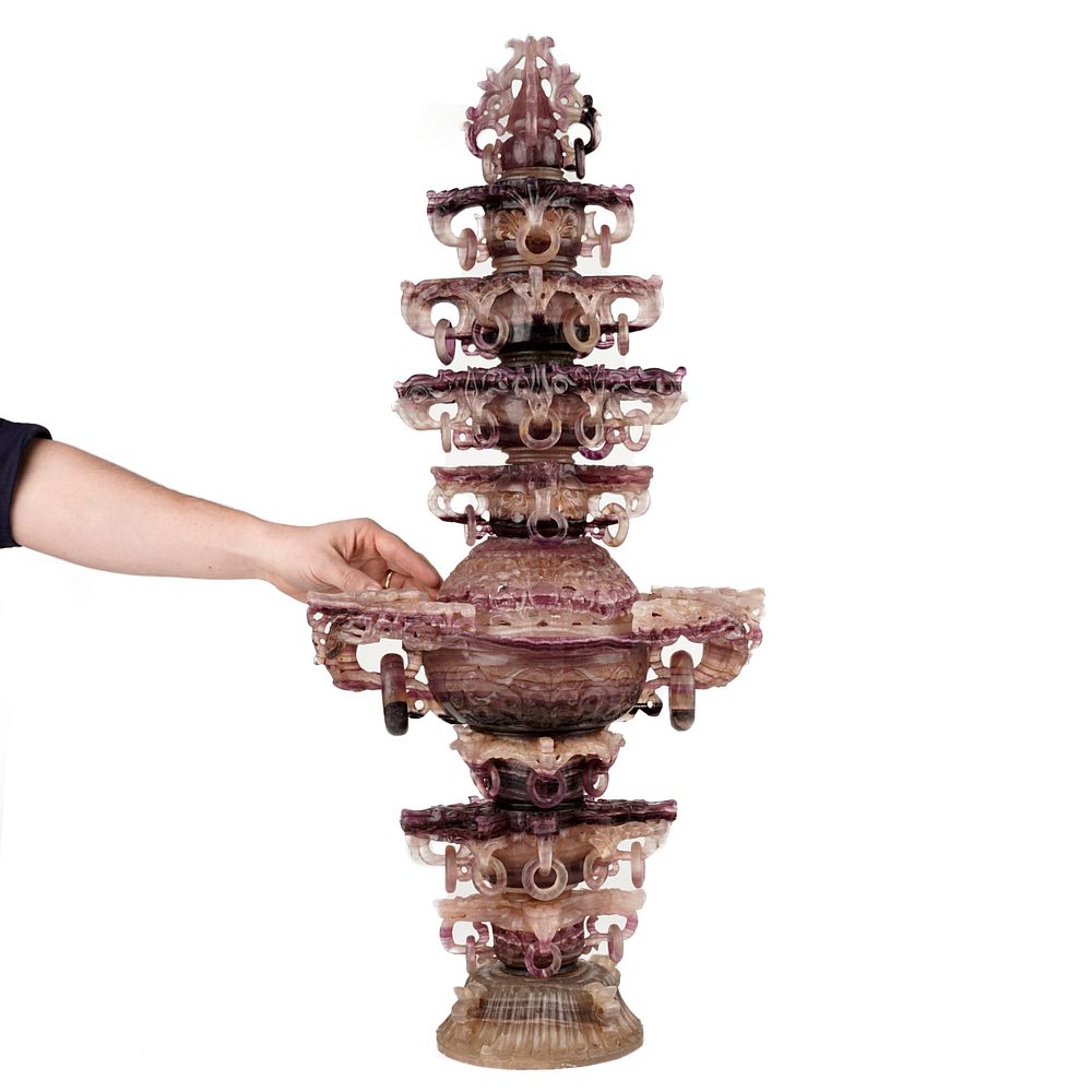 Appraisal: Massive Chinese Carved Fluorite Temple Urn Extravagantly large Chinese carved