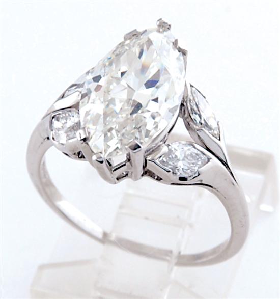 Appraisal: Platinum and diamond ring marquise-cut diamond ct color I-J clarity