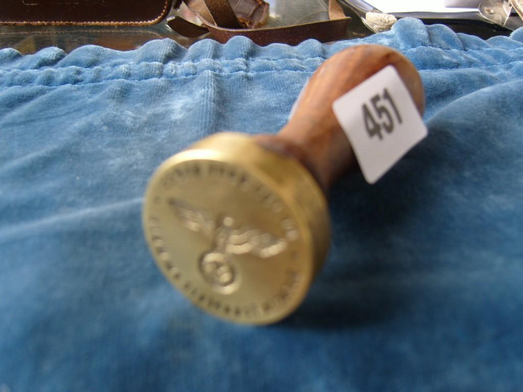 Appraisal: A Nazi doctors stamp with turned wood handle and brass