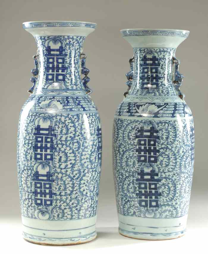 Appraisal: PAIR CHINESE BLUE AND WHITE PORCELAIN VASES hand painted under