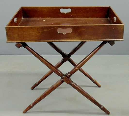 Appraisal: English mahogany tray-top table th c on a folding stand