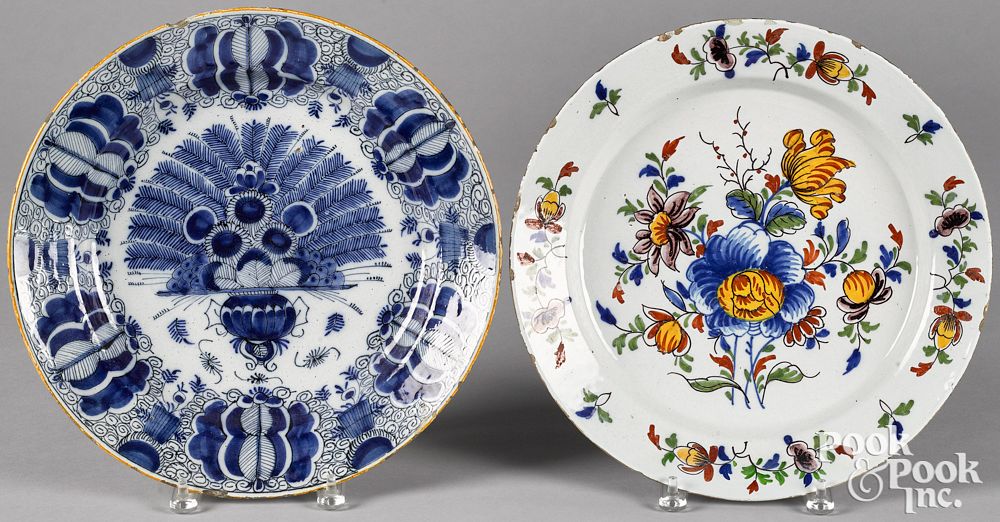 Appraisal: Two Delft chargers mid th c Two Delft chargers mid