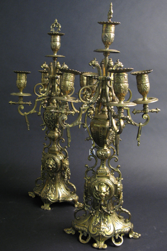 Appraisal: PAIR OF ORNATE BRASS CANDELABRA in the Renaissance style four