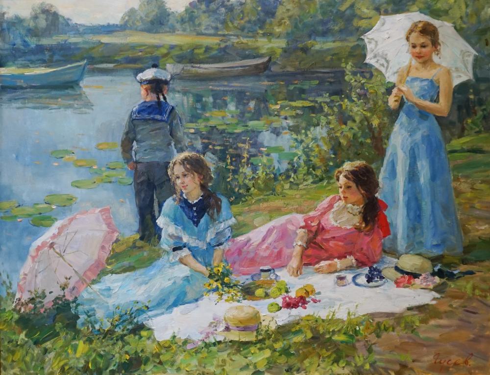 Appraisal: Vladimir Goussev Russian b A Day at the Pond Oil