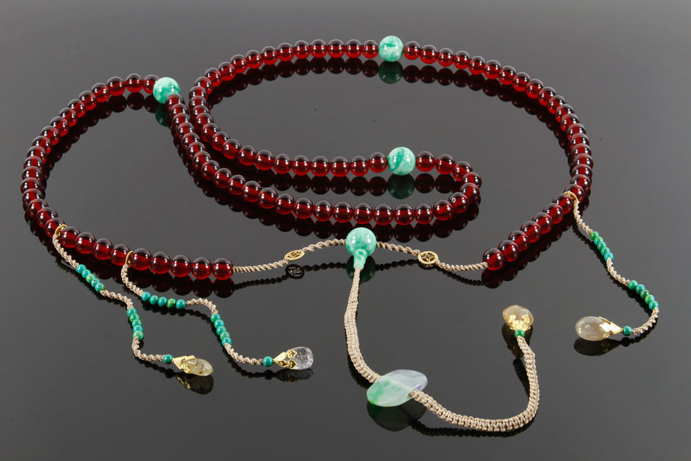 Appraisal: - Chinese Glass and Green Hardstone Necklace Chinese glass and