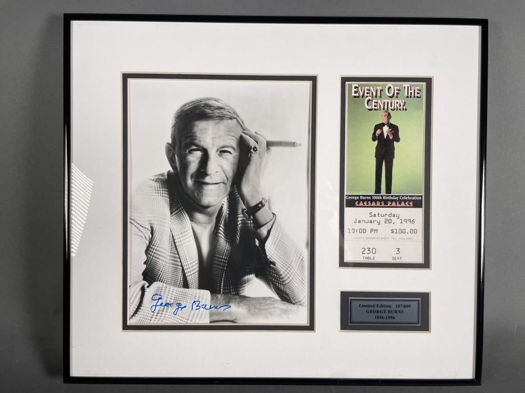 Appraisal: Framed signed photograph of George Burns and limited edition ticket