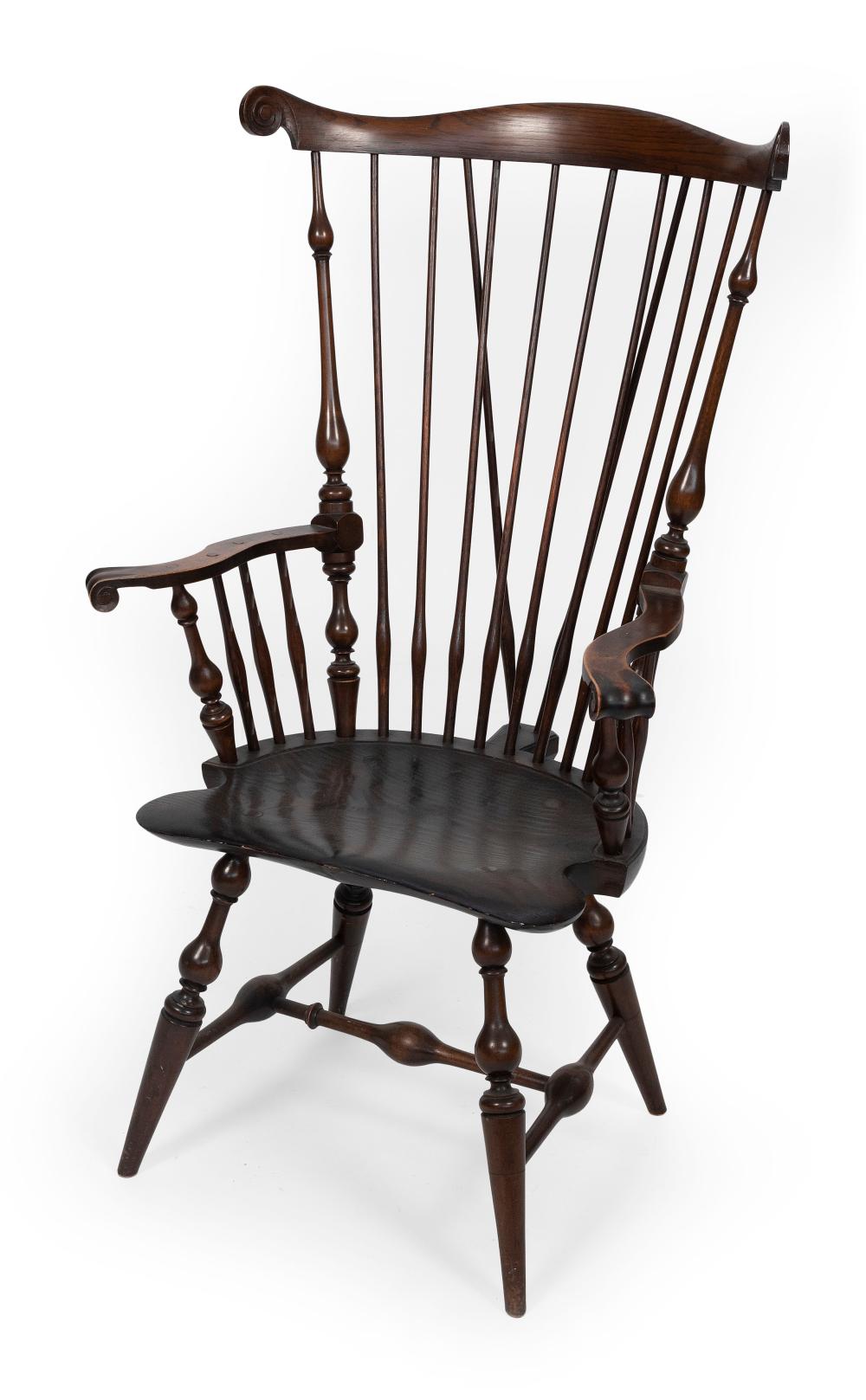 Appraisal: WALLACE NUTTING TH CENTURY-STYLE FAN-BACK WINDSOR ARMCHAIR TH CENTURY BACK