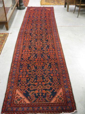 Appraisal: Malayer Persian Handmade Runner overall fancy red geometrics on deep