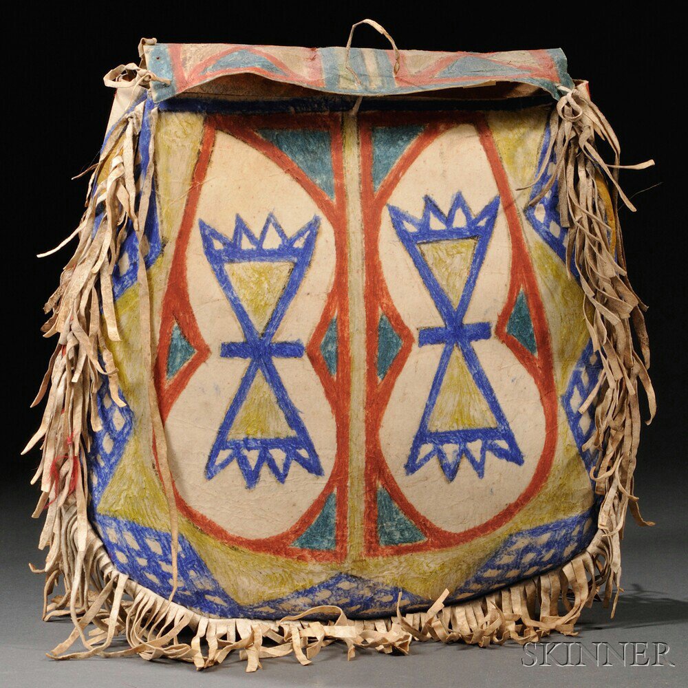 Appraisal: Lakota Round-bottom Painted Parfleche Container c late th century with