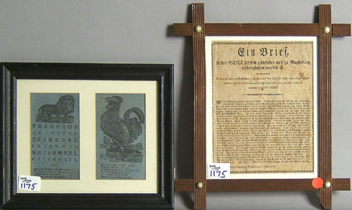 Appraisal: Group of Pennsylvania-German framed ephemera to include Gin Brief Almanac