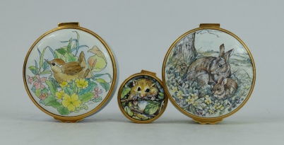 Appraisal: Kingsley enamel lidded boxes Wren spring flowers Rabbits and miniature