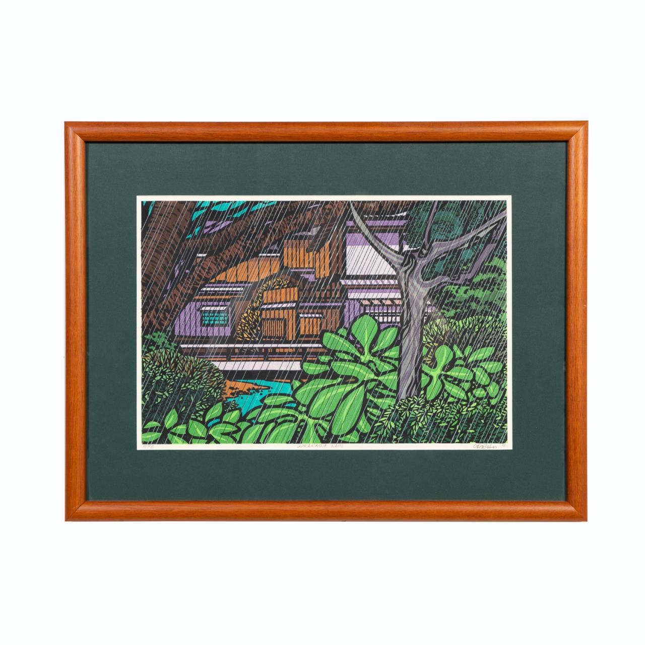 Appraisal: CLIFTON KARHU SHIRAKAUA RAIN WOODBLOCK Clifton Karhu American - woodblock