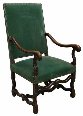 Appraisal: French Louis XIV style walnut armchair th c padded back