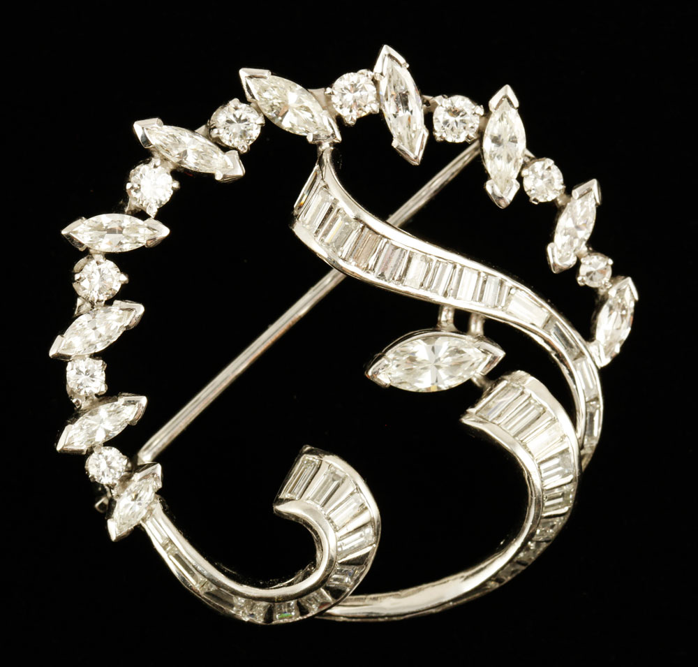 Appraisal: A - Platinum and Diamond Circle Pin Platinum and diamond