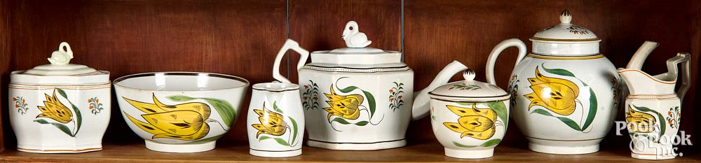 Appraisal: Seven pieces of Leeds yellow tulip pearlware Seven pieces of