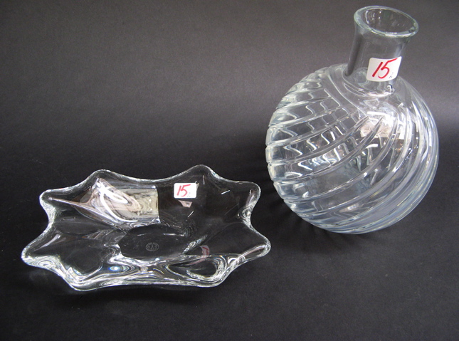 Appraisal: TWO BACCARAT CLEAR CRYSTAL PIECES the bulbous form vase with