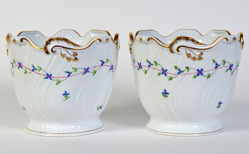 Appraisal: Pr Herend Blue Garland Cache Pots Pair of Herend cache