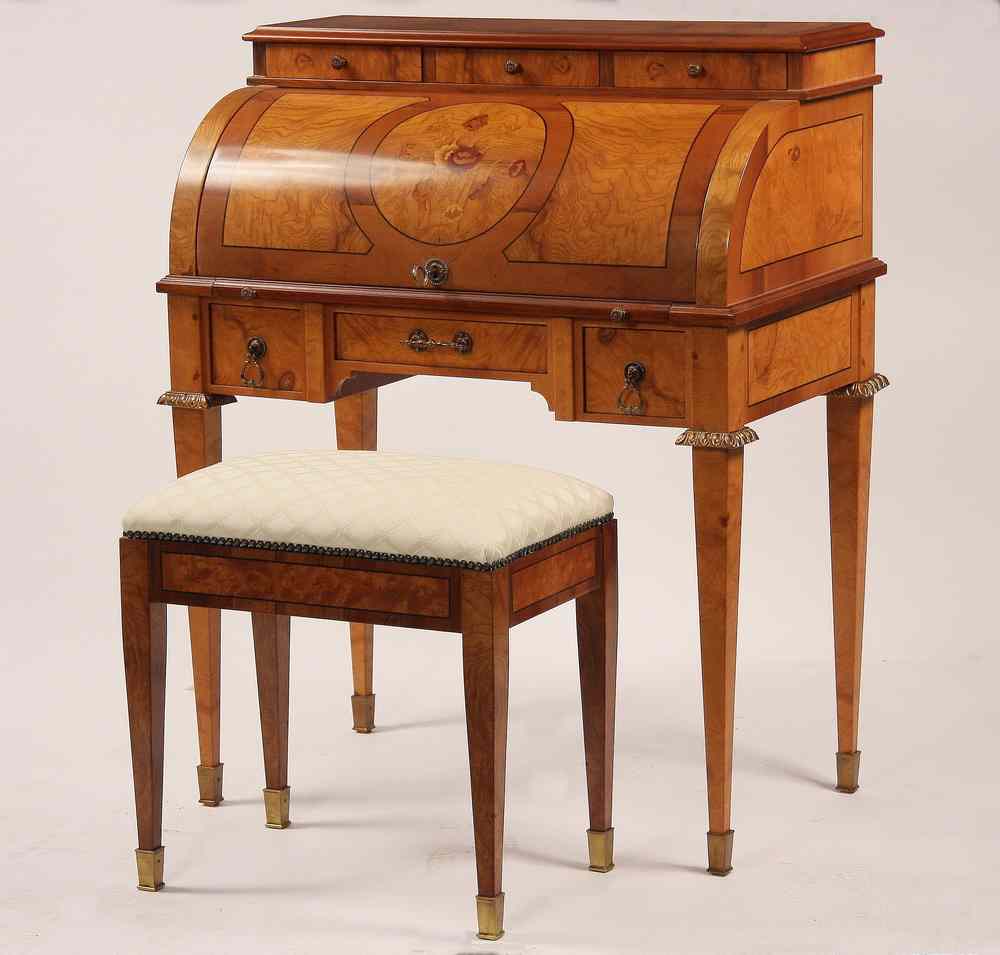 Appraisal: CUSTOM LOUIS XIV BARREL FRONT DESK WITH BENCH - th