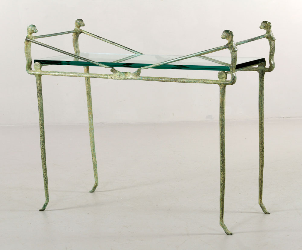 Appraisal: - Mid C Modern Bronze Figurative Table Mid th century