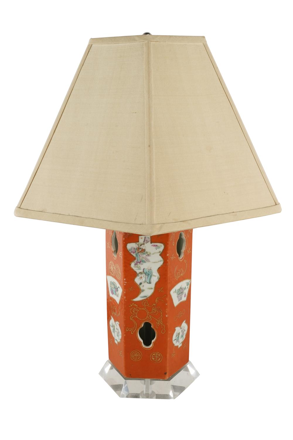 Appraisal: CHINESE PORCELAIN HAT STANDdrilled and mounted as a table lamp