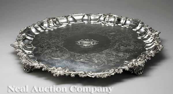 Appraisal: A Large Late Georgian Sheffield Plate Circular Salver Matthew Boulton