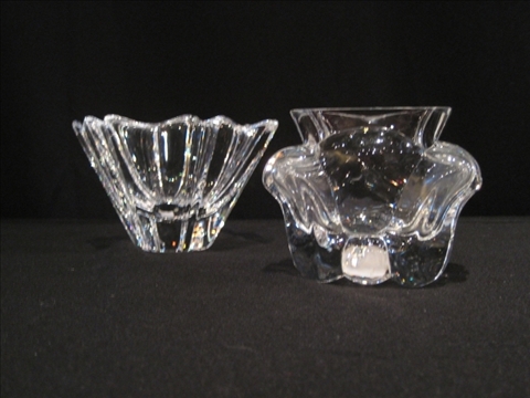 Appraisal: TWO ORREFORS CRYSTAL VASES TWO ENGLISH CUPS SAUCERS