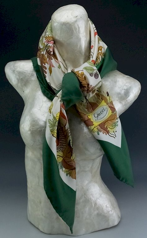 Appraisal: Gucci Italian Mushroom Insect Forrest Silk Scarf Desighner scarf by