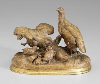 Appraisal: Bronze after Jules Moigniez a family of partridges signed in