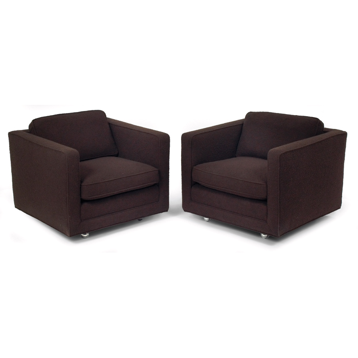 Appraisal: Harvey Probber lounge chairs attribution pair cube-shaped forms upholstered is