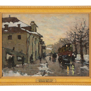 Appraisal: Giorgio Belloni Italian - A Tram in a Winter Street