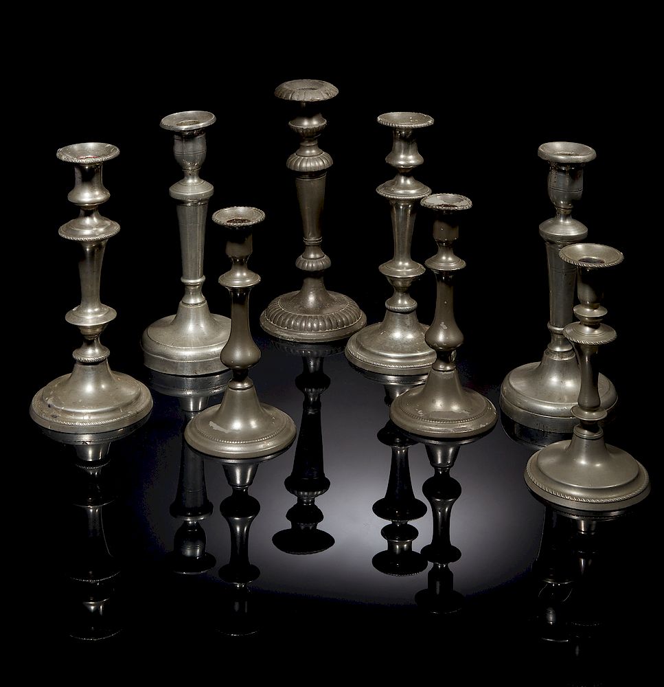 Appraisal: Assorted Pewter Candlesticks Eight assorted pewter candlesticks All appear to