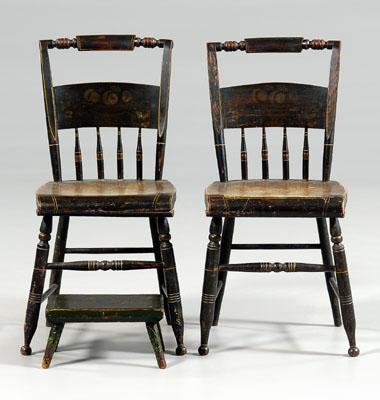 Appraisal: Pair grain-painted and stenciled classical side chairs footstool each with