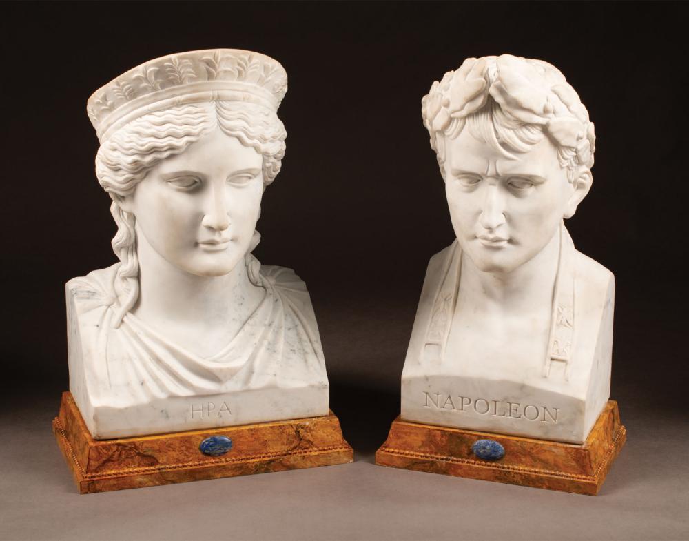 Appraisal: Two Neoclassical-Style Carved White Marble Busts of Napoleon and the