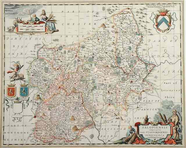 Appraisal: SCHENK AND VALK'Salopiensis Comitatus Cum Staffordiensi' double page engraving hand-coloured