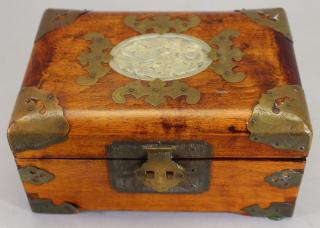 Appraisal: Chinese Jewelry Box w Jade Disc Inset Chinese Jewelry Box