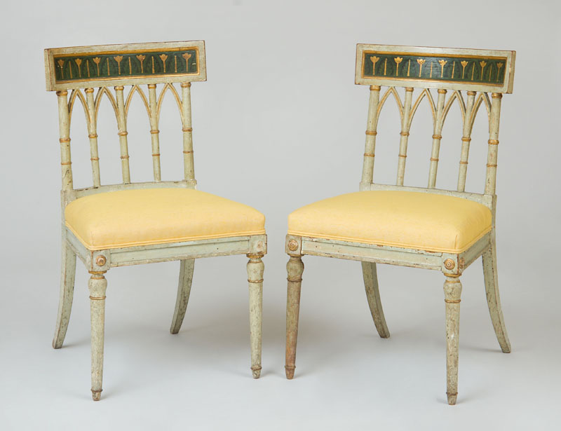 Appraisal: PAIR OF ITALIAN NEOCLASSICAL PAINTED AND PARCEL-GILT SIDE CHAIRS Each