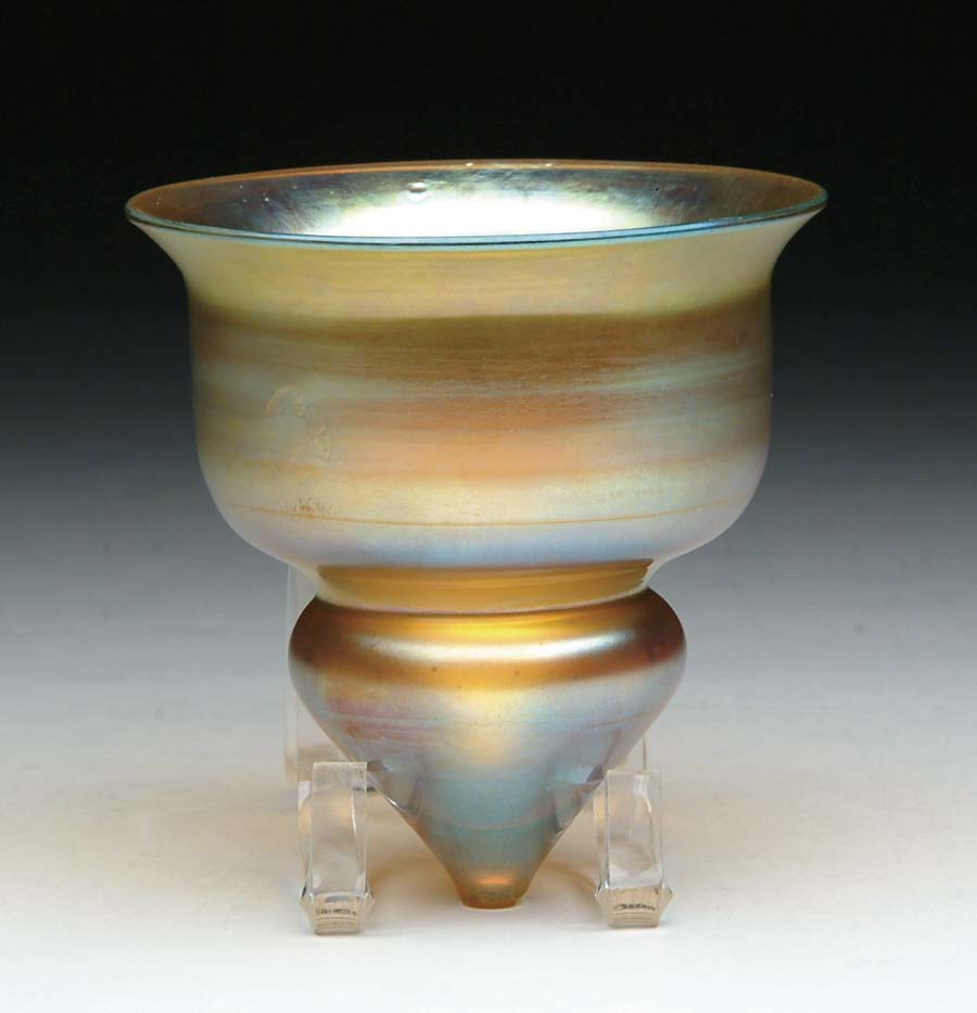 Appraisal: TIFFANY VASE TOP Iridescent gold Tiffany vase top has blue