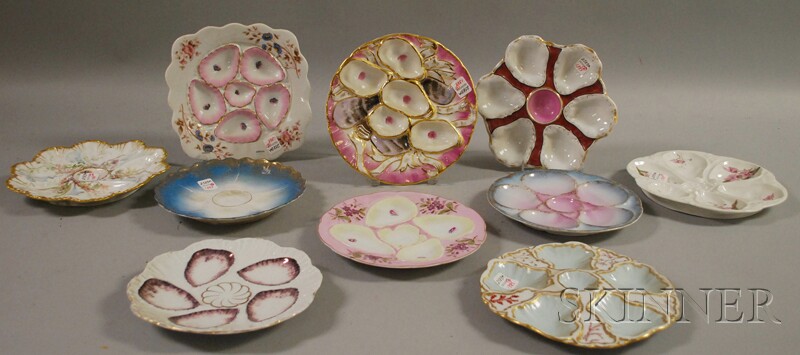 Appraisal: Ten Assorted European Decorated Porcelain Oyster Plates including two Limoges